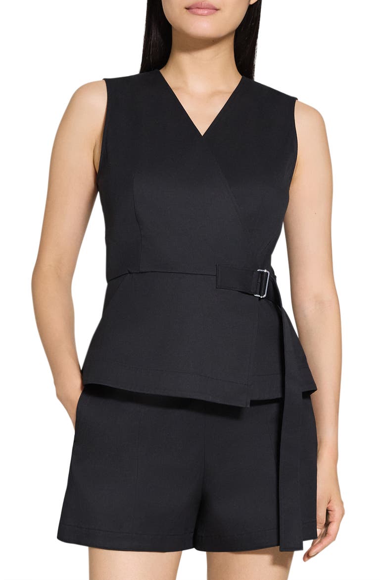 Sleeveless Stretch Cotton Wrap Top, Main, color, BLACK