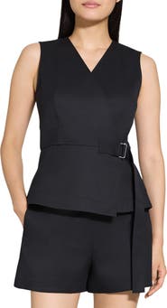 Theory Sleeveless Stretch Cotton Wrap Top