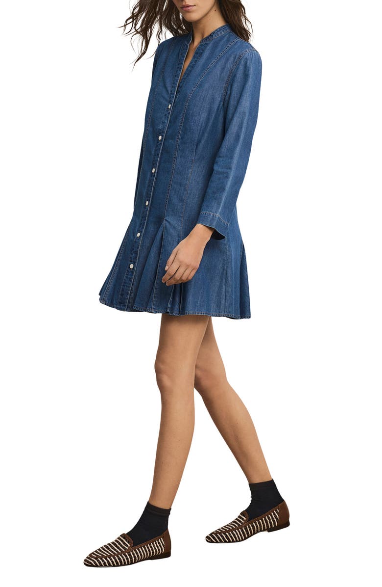 Veronica Beard Korinda Godet Pleat Long Sleeve Denim Dress, Alternate, color, Pool Party