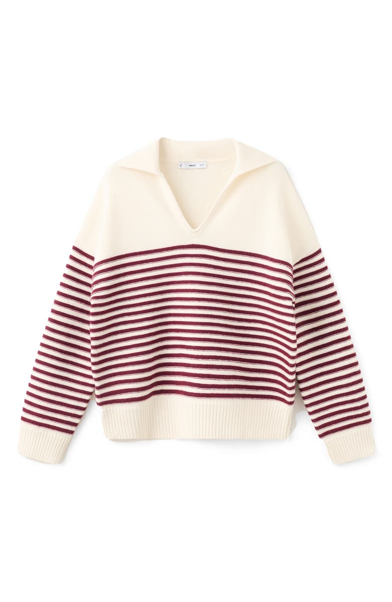 MANGO Alicante Stripe Johnny Collar Sweater, Alternate, color, Ecru