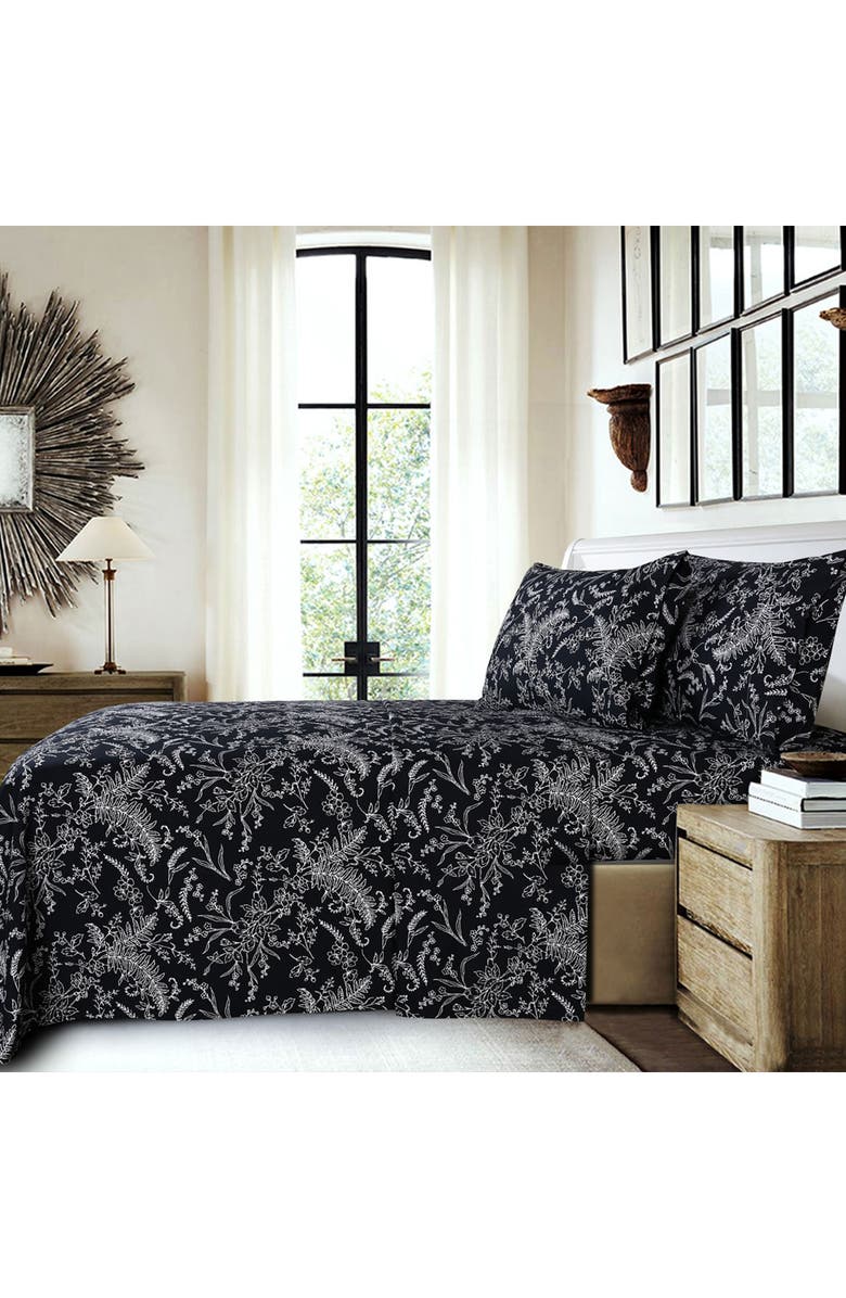 SOUTHSHORE FINE LINENS Winter Brush Sheet Set, Alternate, color, Black W/ White Flowers