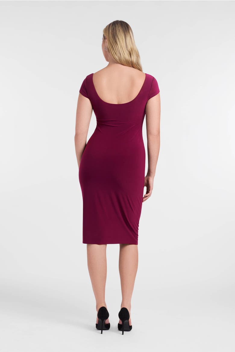 Sculpting Shapewear Square Neck Cap Sleeve Solid Midi Dress, Alternate, color, Cherry Mocha