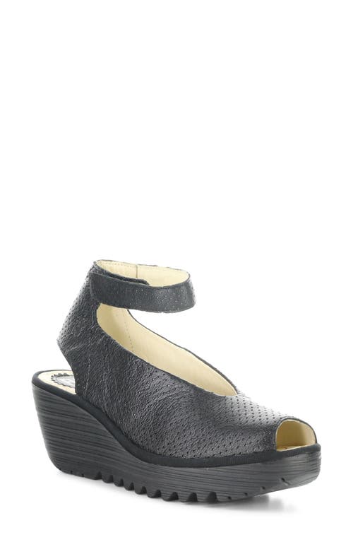 Fly London 'Yala' Perforated Leather Sandal in Black  product