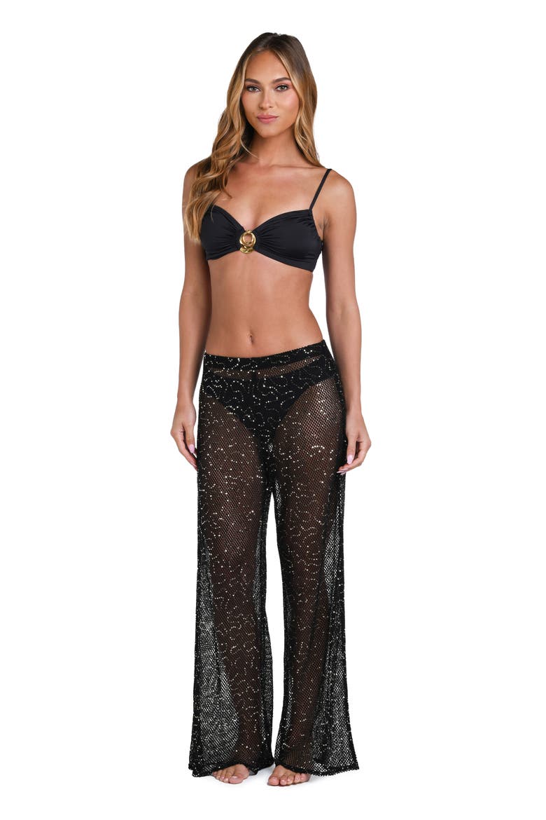 Shine Open Stitch Cover-Up Pants, Alternate, color, BLACK