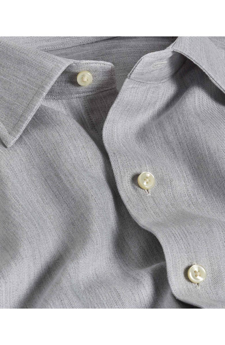 David Donahue Spread Collar Herringbone Sport Shirt, Alternate, color, Pearl