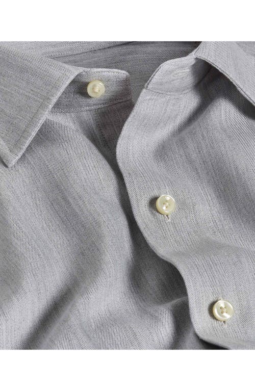 David Donahue Spread Collar Herringbone Sport Shirt In Pearl