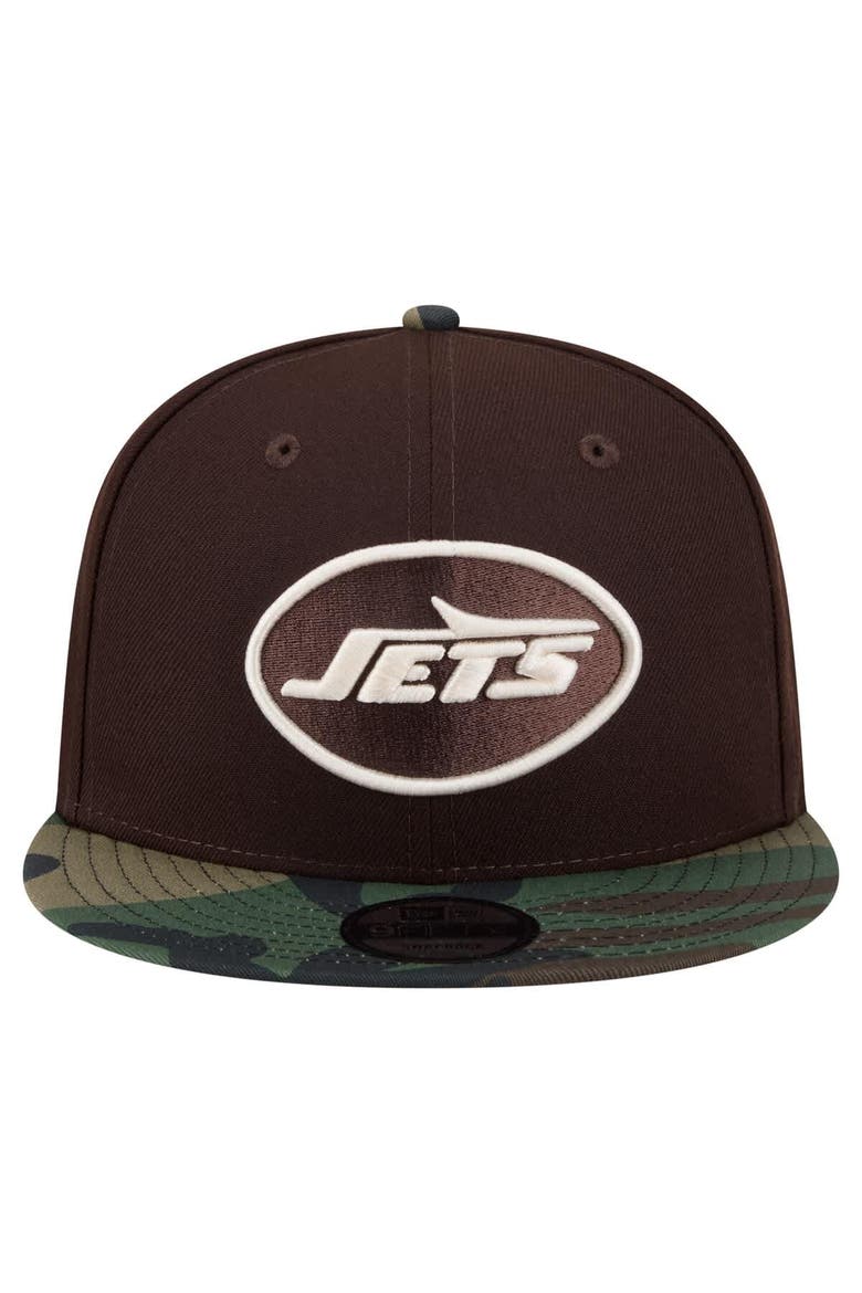 Men's New Era  Dark Brown New York Jets Burnt Wood Camo 9FIFTY Snapback Hat, Alternate, color, Dark Brown