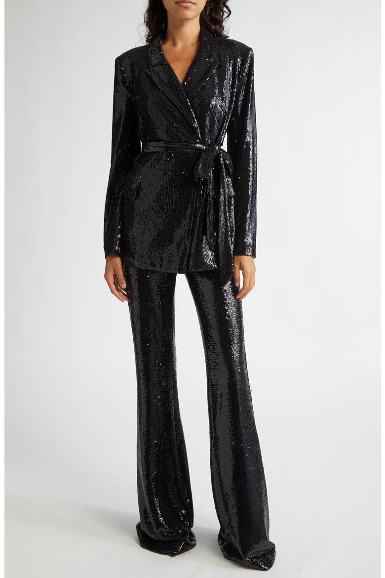 Honor Sequin Flare Leg Pants, Alternate, color, BLACK