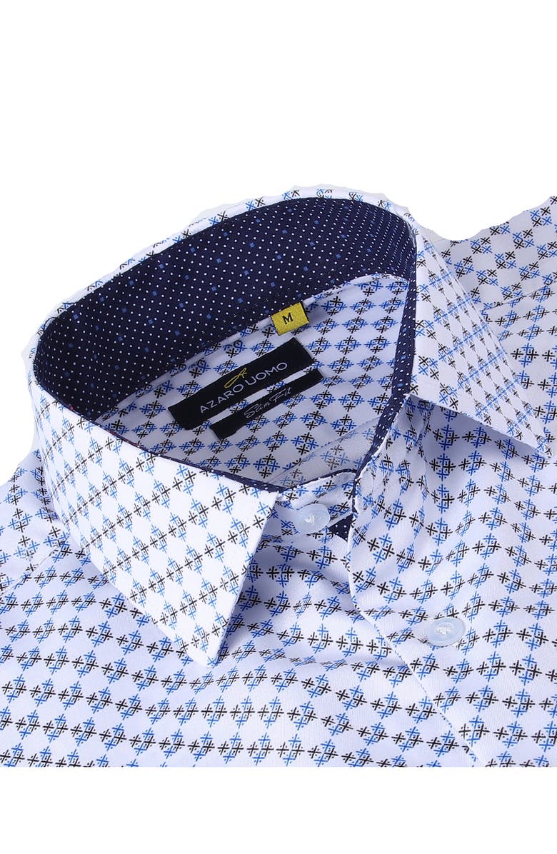 Azaro Uomo Slim Fit Geometric Print Performance Dress Shirt, Alternate, color, White