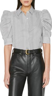 FRAME Stripe Puff Sleeve Organic Cotton Button-Up Shirt