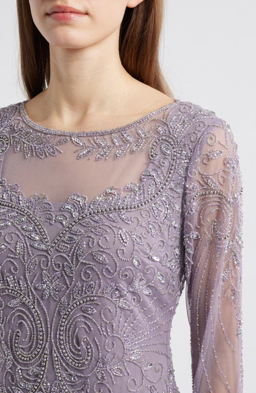 Pisarro Nights Pisaro Nights Beaded Mesh Mock Two-piece Gown In Purple