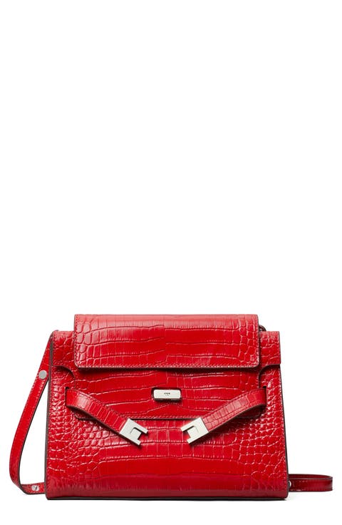 Lee Radziwill Croc Embossed Leather Shoulder Bag