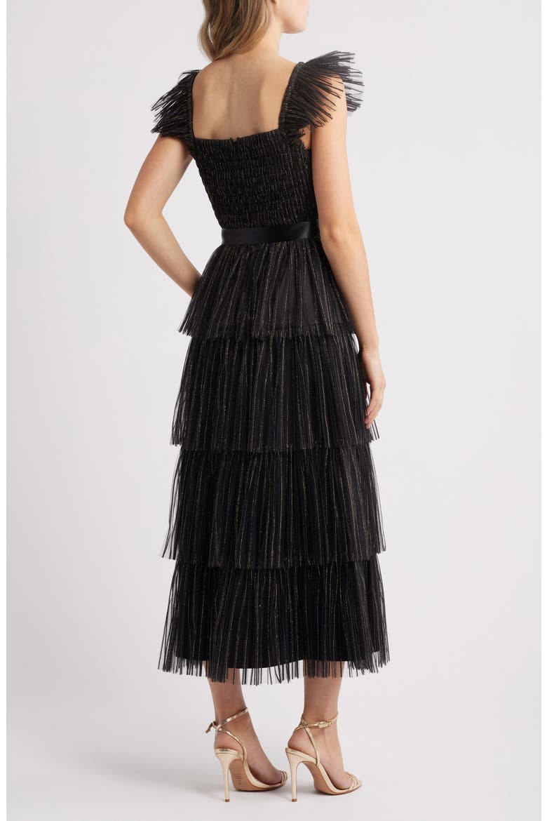 Pleated Tiered Metallic Dress, Alternate, color, BLACK GOLD