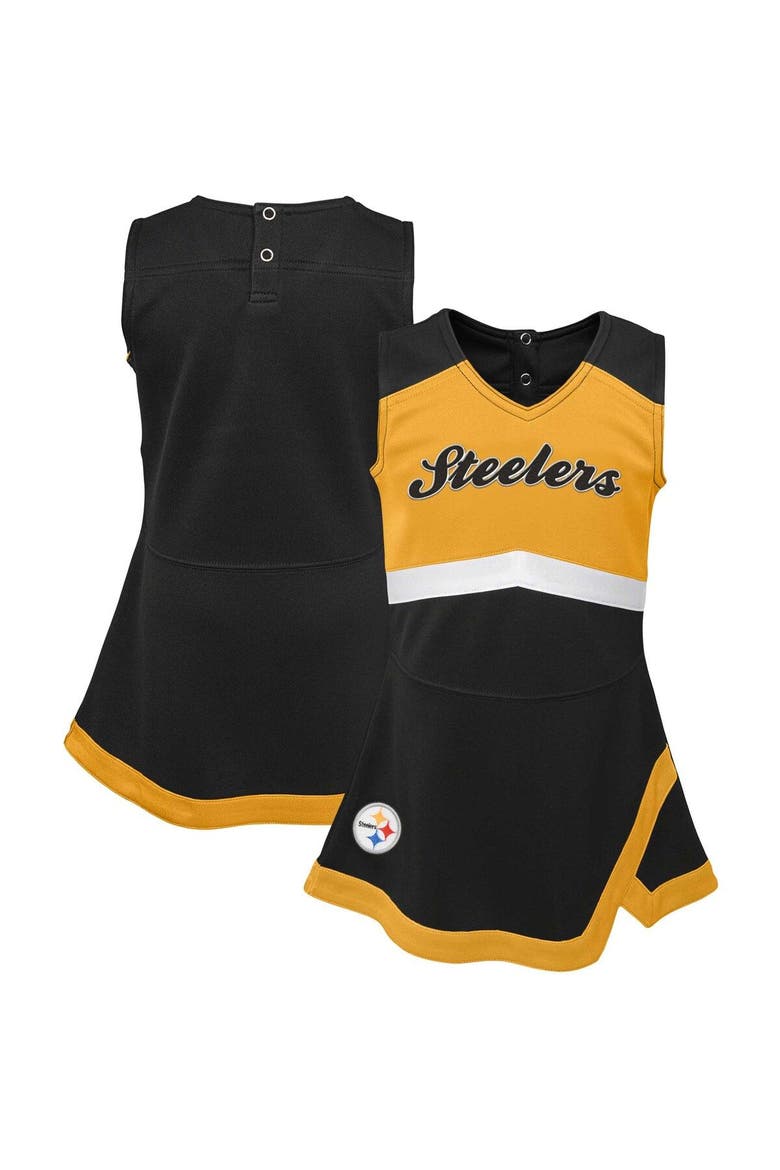 Girls Infant Black Pittsburgh Steelers Cheer Captain Jumper Dress, Main, color, Black