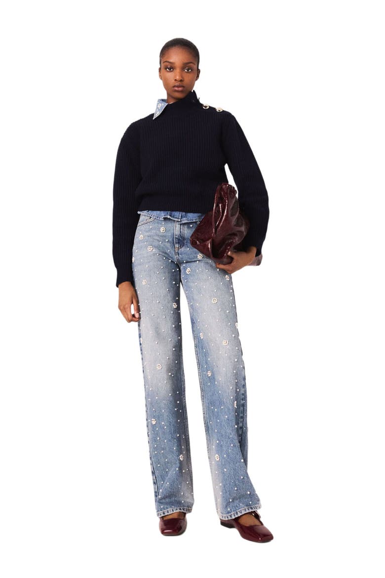 Wide-leg embroidered jeans, Main, color, Blue