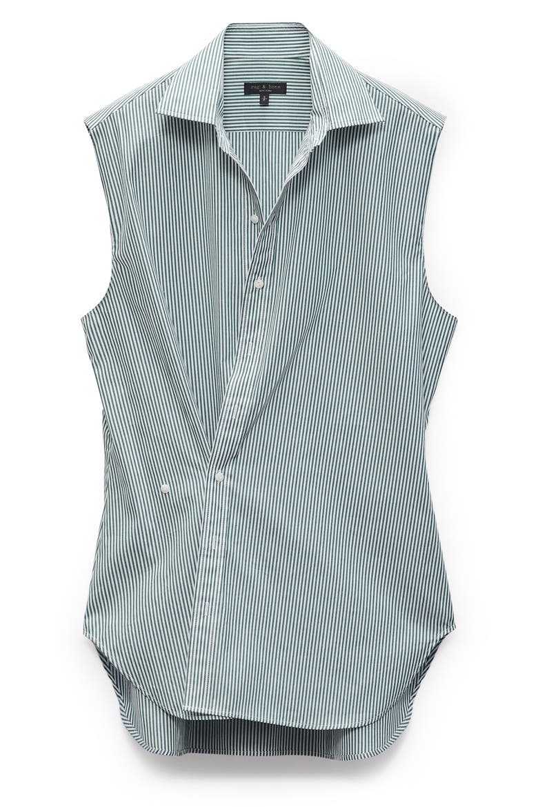Indiana Stripe Asymmetric Sleeveless Button-Up Shirt, Alternate, color, GREEN STRIPE