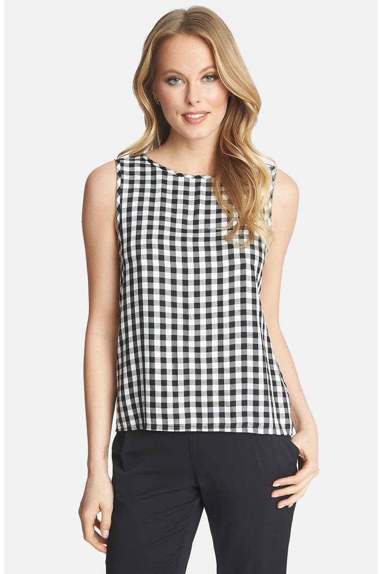 Tie Back Gingham Tank, Main, color, RICH BLACK