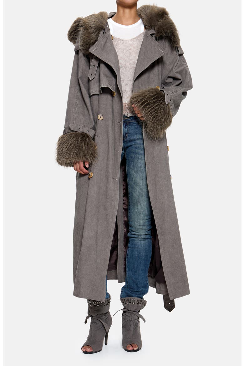 【TOGA】Trench coat with fur size48 Vania Oversize Faux Fur Hooded Trench Coat (Women) | Nordstrom