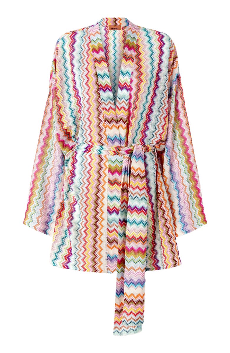 Missoni Short Kimono Cover-up In Lamé Viscose With Pixel-effect Zigzag Pattern, Alternate, color, Multicoloured