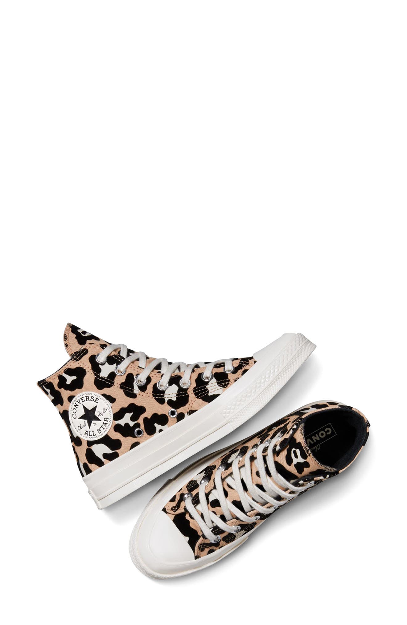 Converse Chuck 70 Flocked Leopard Print Canvas High Top Sneaker, Alternate, color, Black/ Coastal Dune/ Egret