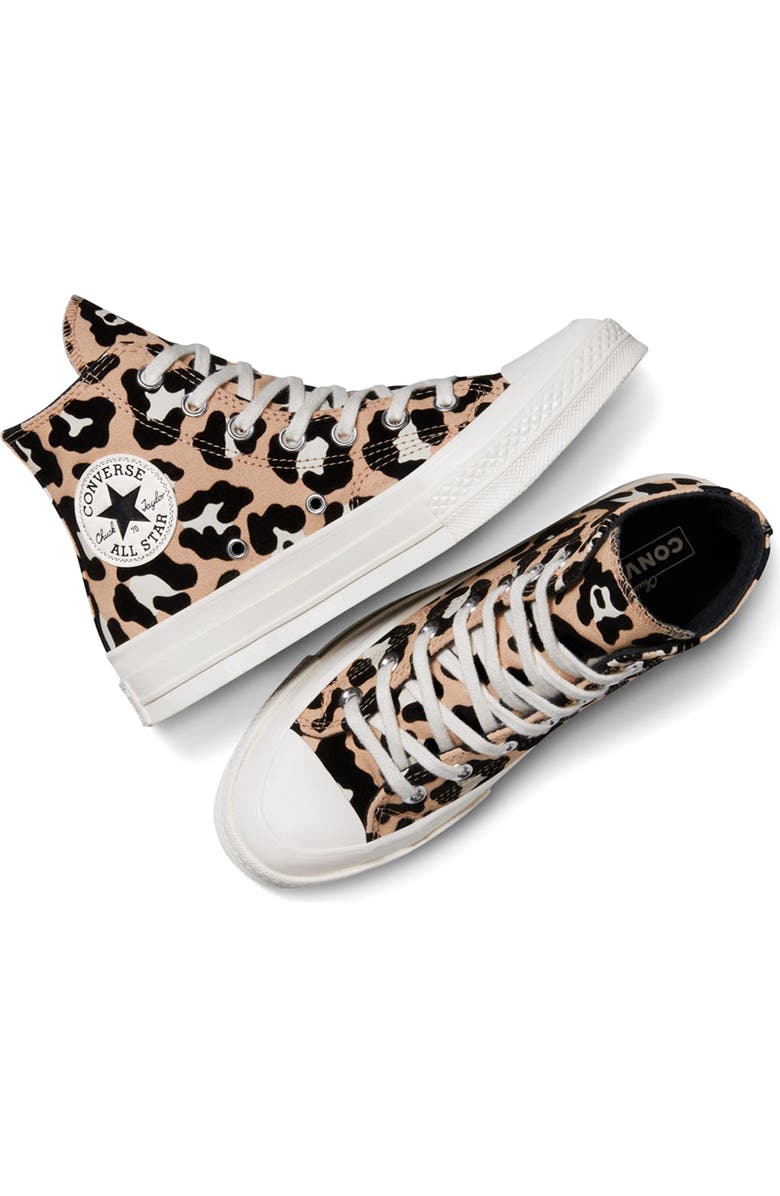 Converse Chuck 70 Flocked Leopard Print Canvas High Top Sneaker, Alternate, color, Black/ Coastal Dune/ Egret