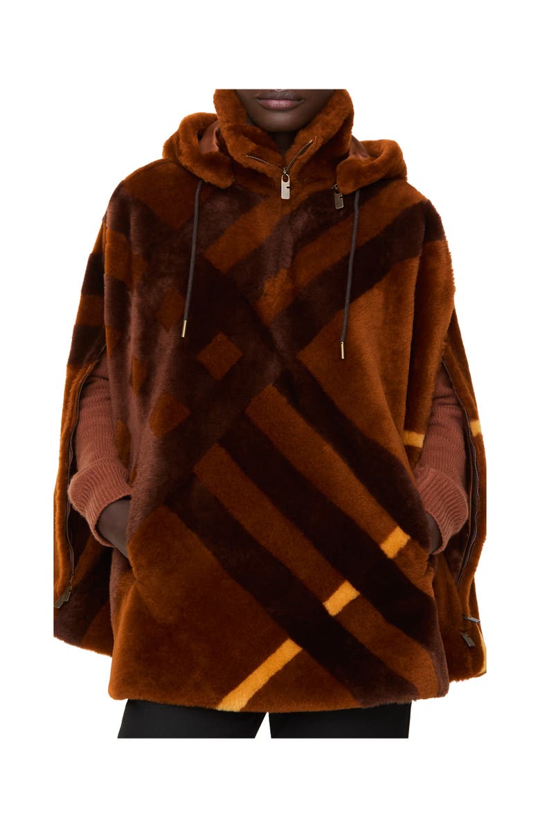 Burberry Check Intarsia Shearling Cape, Alternate, color, 