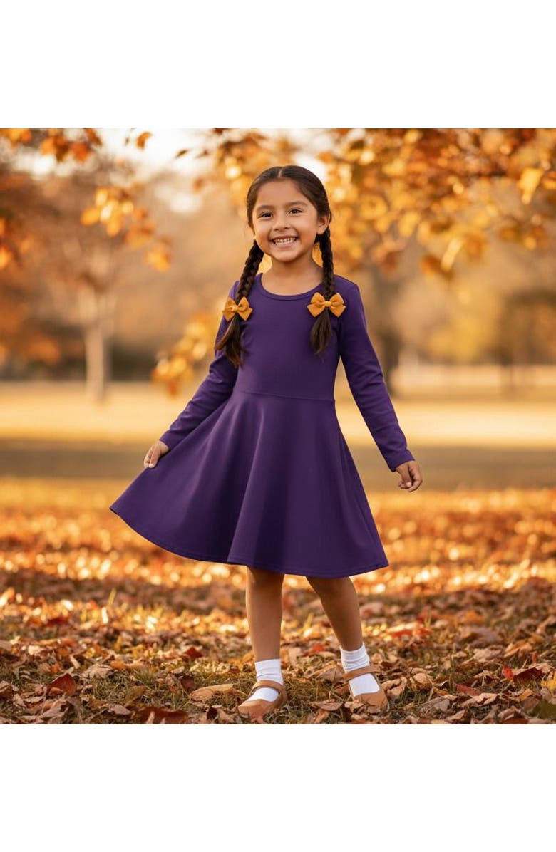 CITY THREADS Girls Soft Jersey 100% Cotton Long Sleeve Skater Twirly Dress, Alternate, color, Black