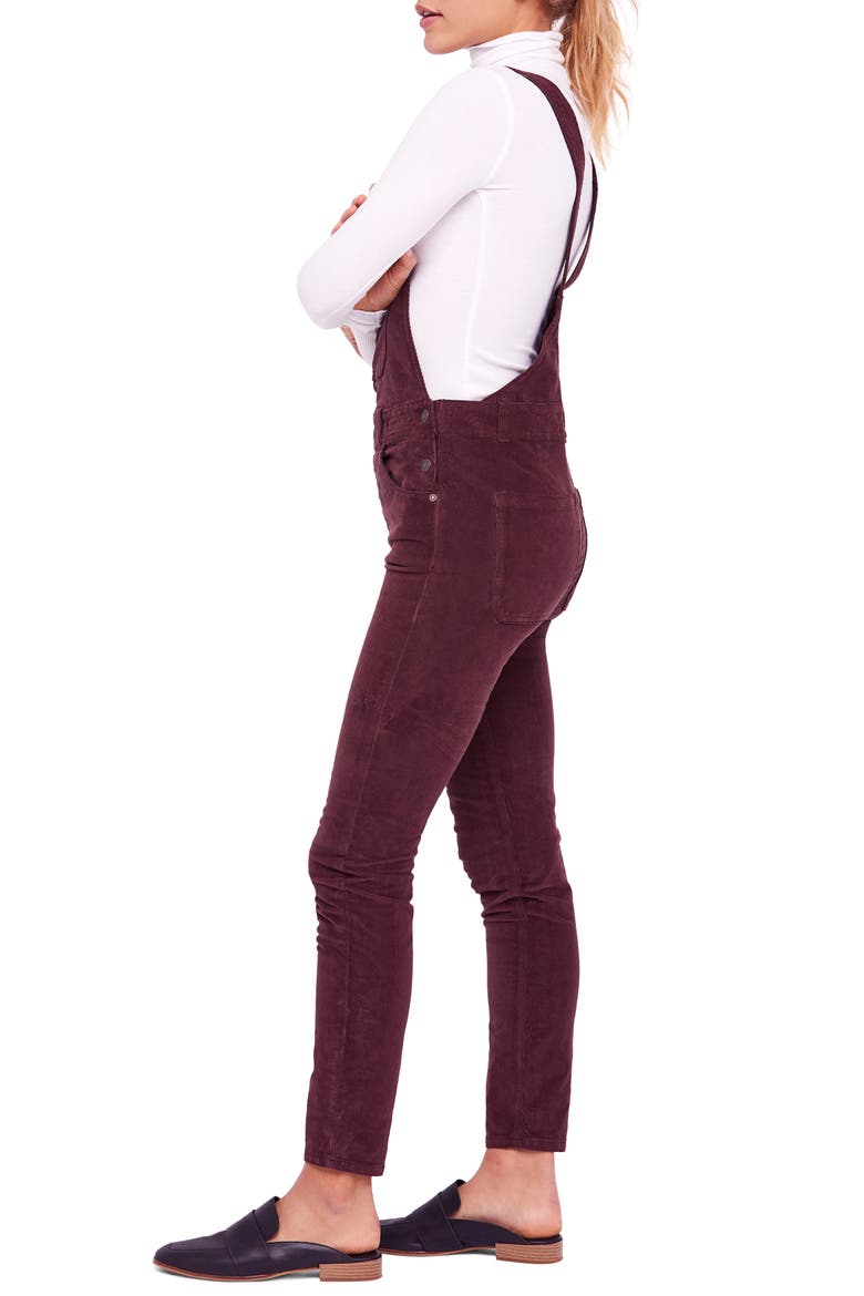 Slim Ankle Corduroy Overalls, Alternate, color, CHOCOLATE