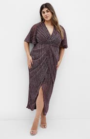 City Chic Macy Metallic Flutter Sleeve Maxi Dress