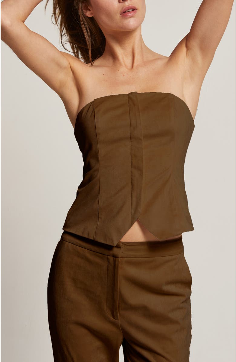 CRESCENT Faux Suede Tube Top, Main, color, Espresso