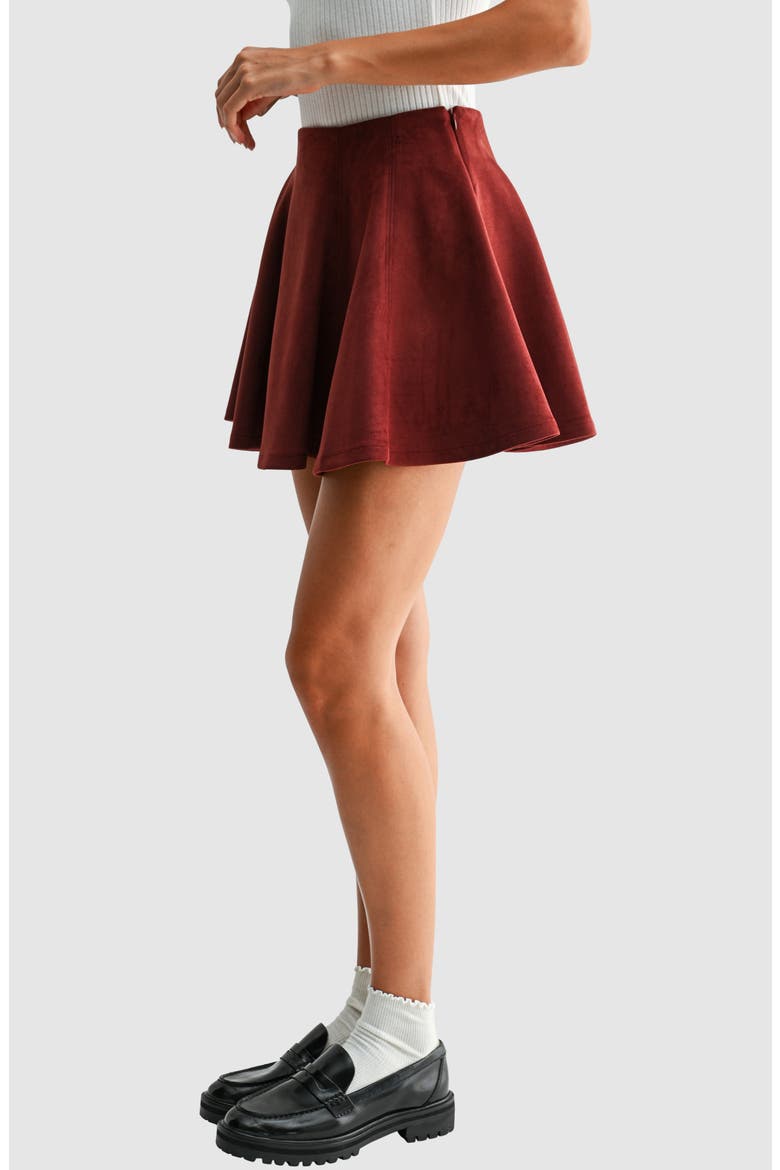 Faux Suede Flare Miniskirt, Alternate, color, CHERRY BROWN