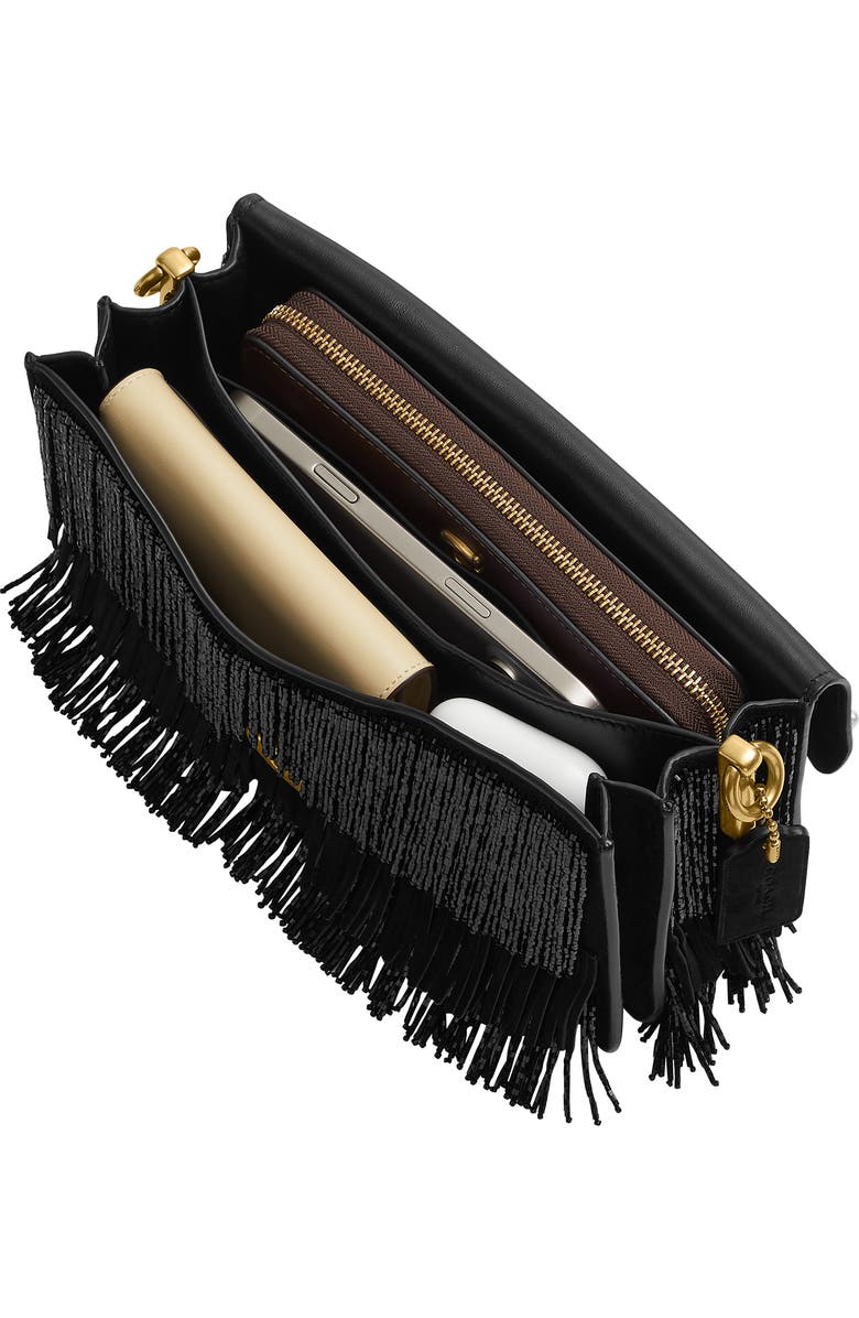 COACH Tabby Crystal Beaded Fringe Leather Shoulder Bag, Alternate, color, B4/ Black