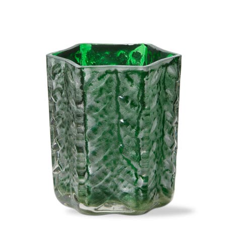 Christmas Dazzle Green Glass Tealight Candle Holder