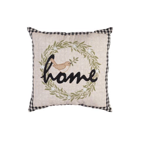 Wreathed Birds Home Embroidered Throw Pillow, 17" x 17"