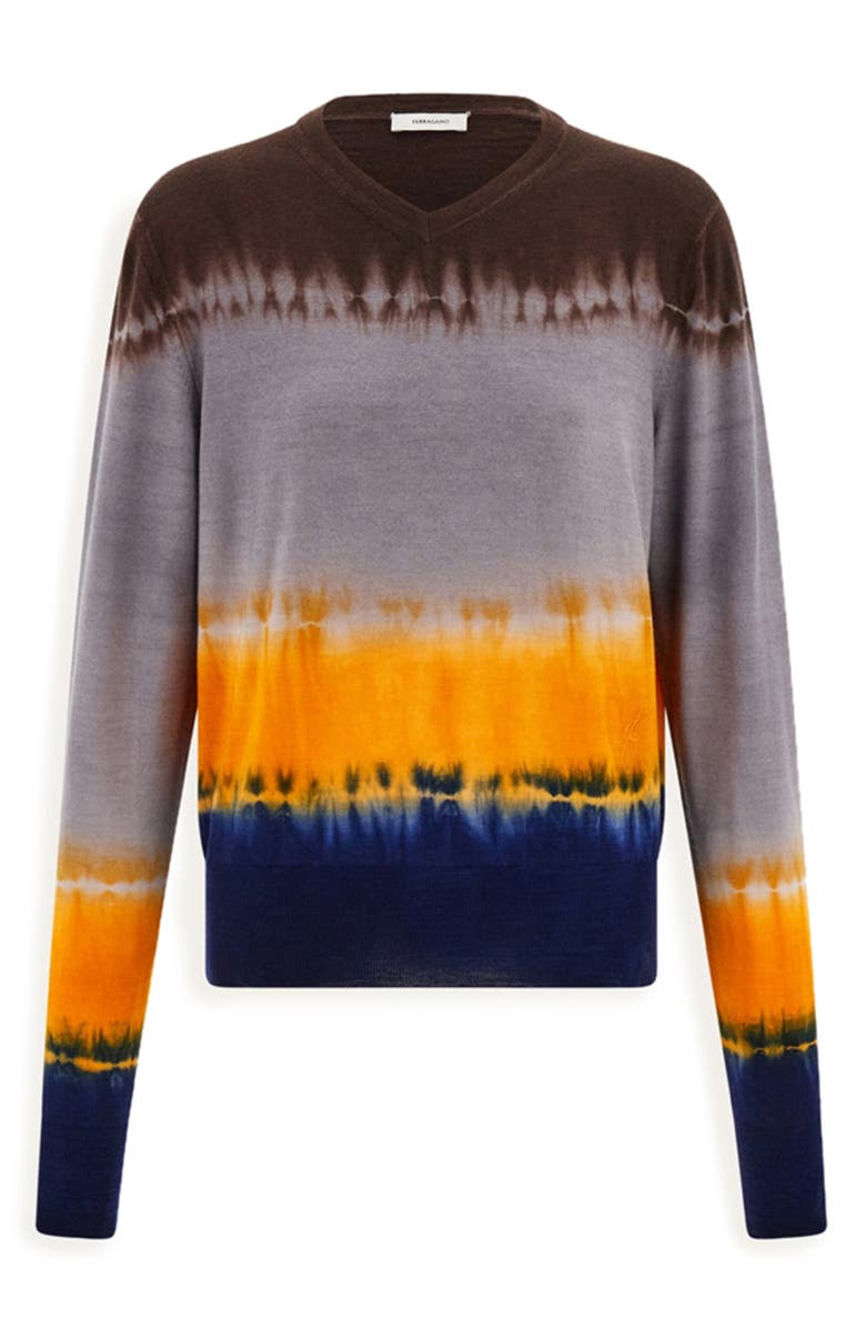 FERRAGAMO Virgin Wool V-Neck Sweater, Main, color, Expres Gray/ Turmeric