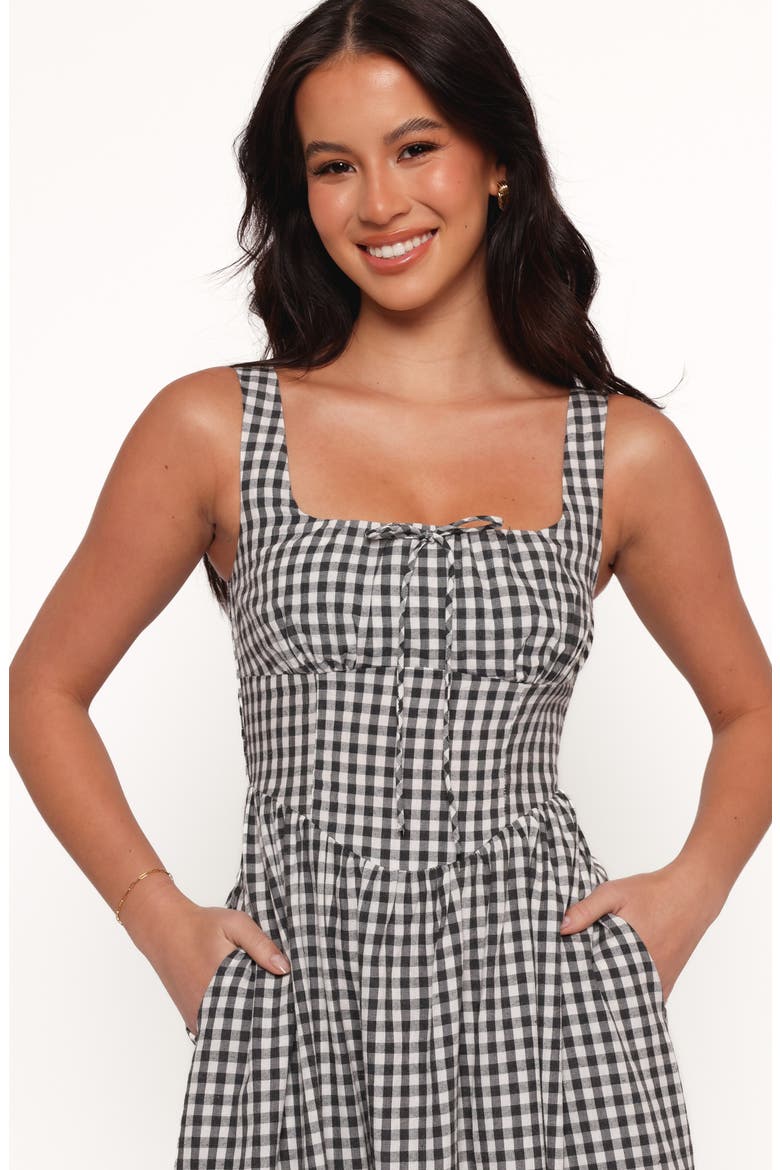 Kinslee Corset Cotton Blend Midi Dress, Alternate, color, BLACK GINGHAM