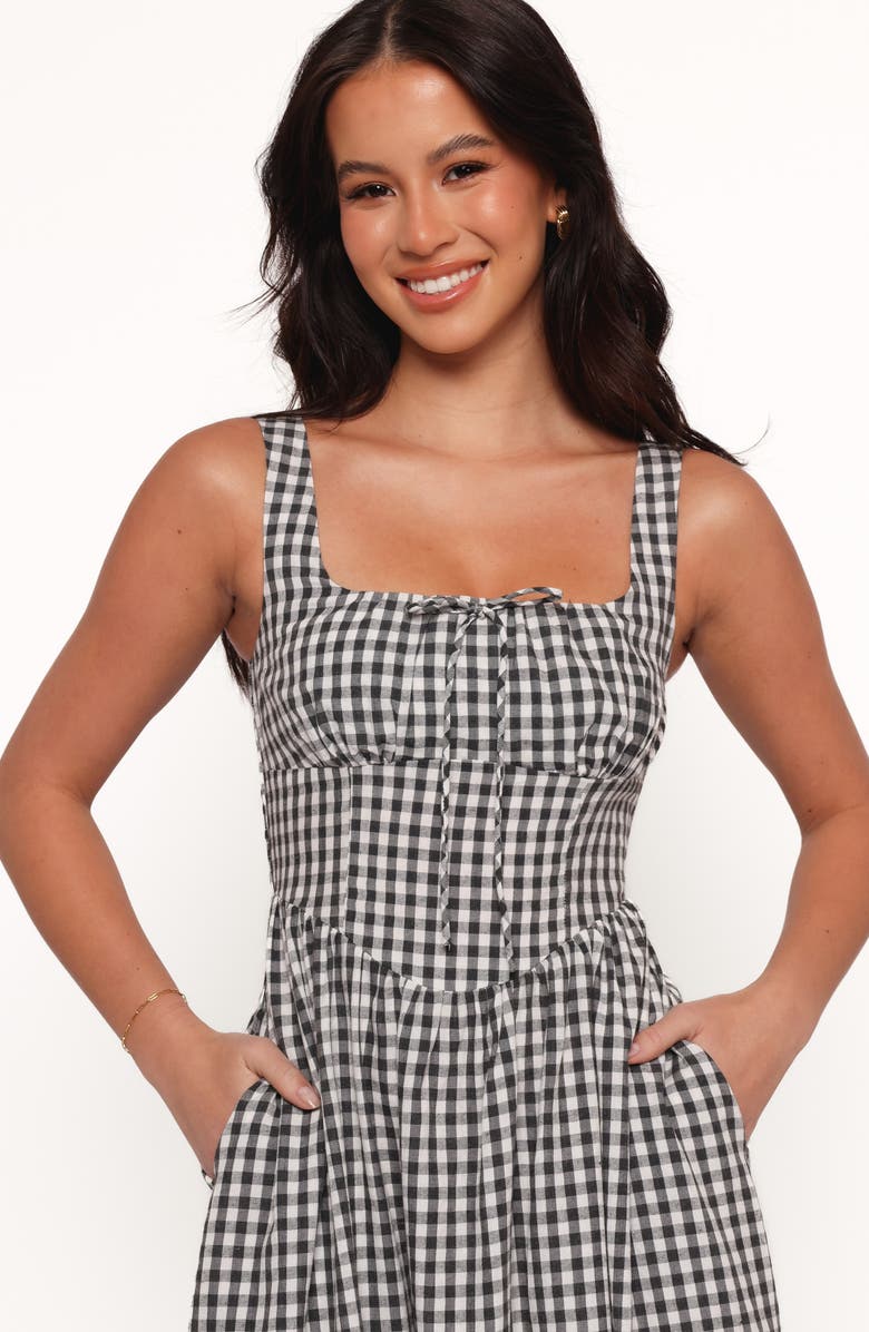 Petal & Pup Kinslee Corset Cotton Blend Midi Dress, Alternate, color, Black Gingham