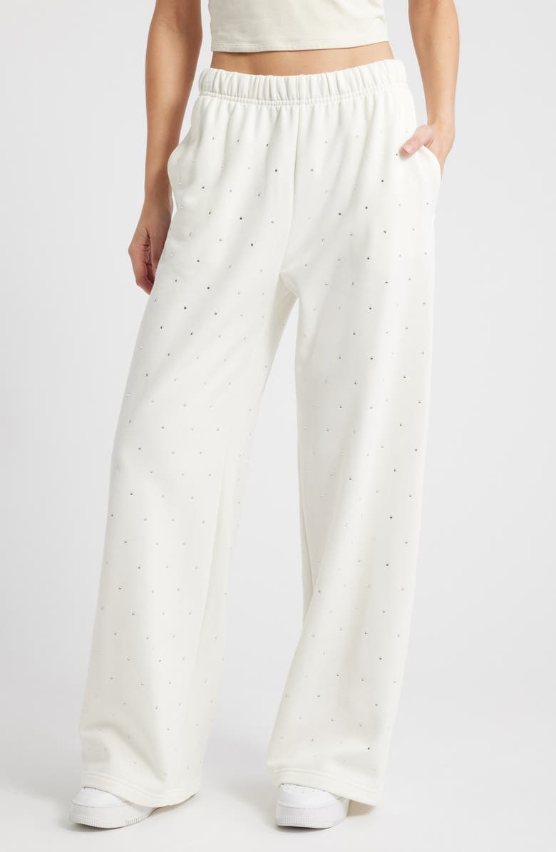 Good American Crystal Wide Leg Sweatpants, Main, color, Cloud White001