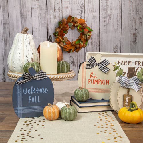 Northlight Fall Harvest Wooden "hi Pumpkin" And "welcome Fall" Plaques With Bow In Multi