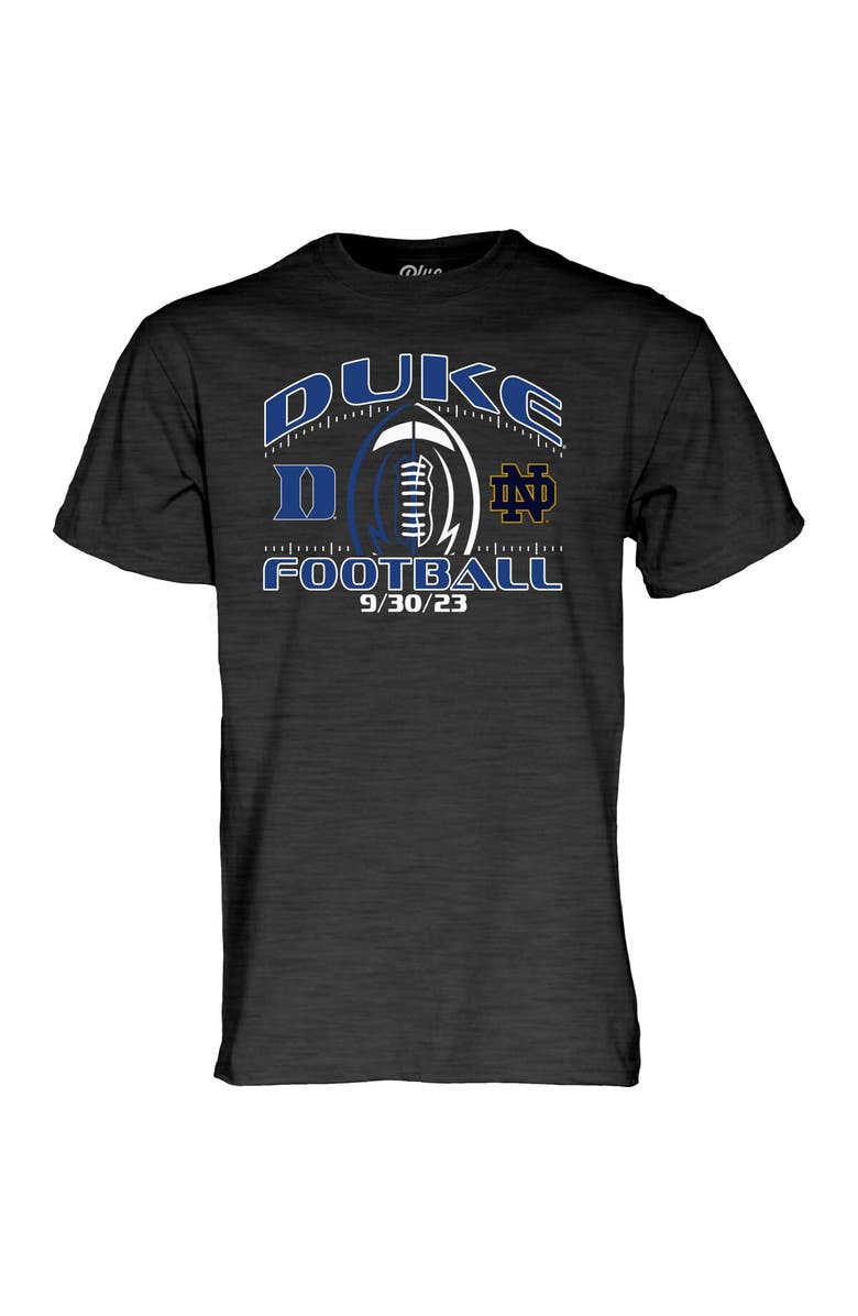 BLUE 84 Unisex Blue 84 Heather Charcoal Duke Blue Devils vs. Notre Dame Fighting Irish 2023 Football Matchup T-Shirt, Alternate, color, Heather Charcoal