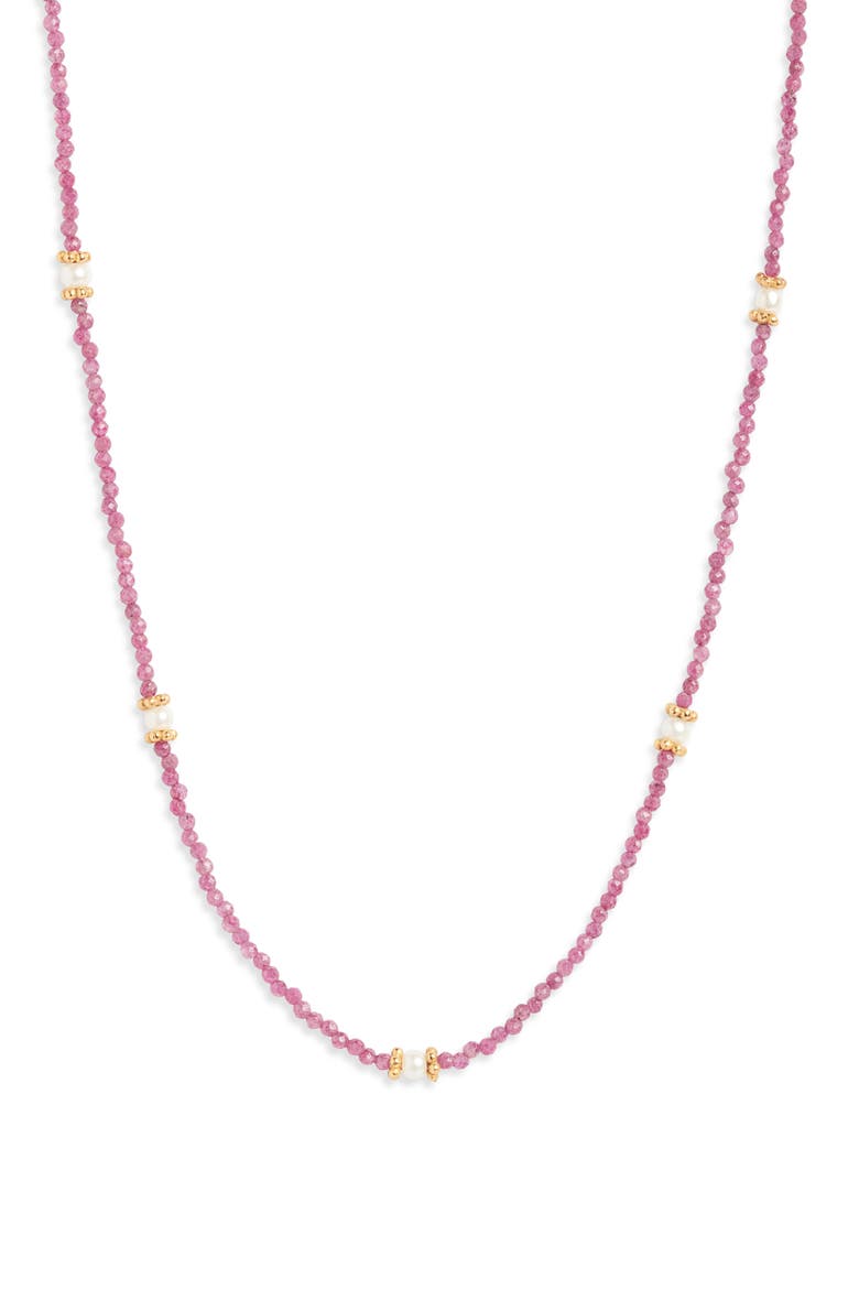 Taylor Pearl & Ruby Beaded Necklace, Main, color, GOLD