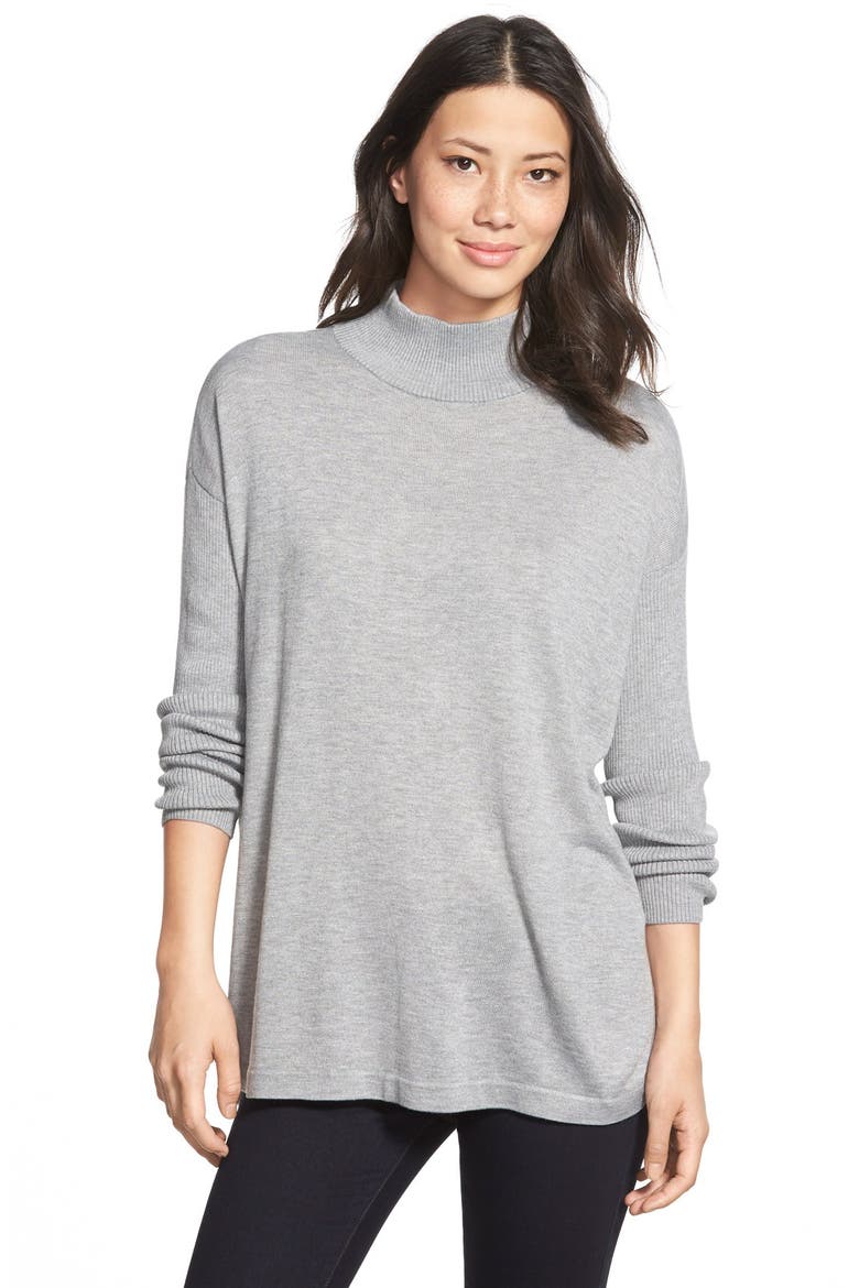 Ribbed Sleeve Mock Neck Sweater, Main, color, STEEL HEATHER