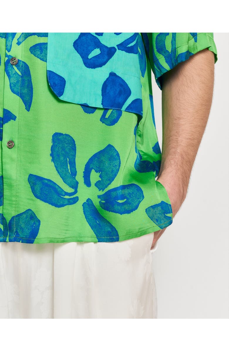 Lost Pattern NYC "Tropical Bliss" Patchwork Oversized Hawaii Shirt, Alternate, color, Green