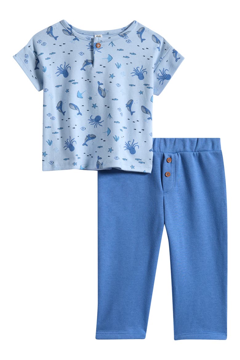Print T-Shirt & Pants Set, Main, color, BLUE SKYWAY SEA