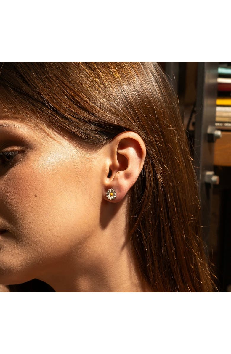 Spero London Enamel Daisy Stud Sterling Silver Earrings, Alternate, color, Silver