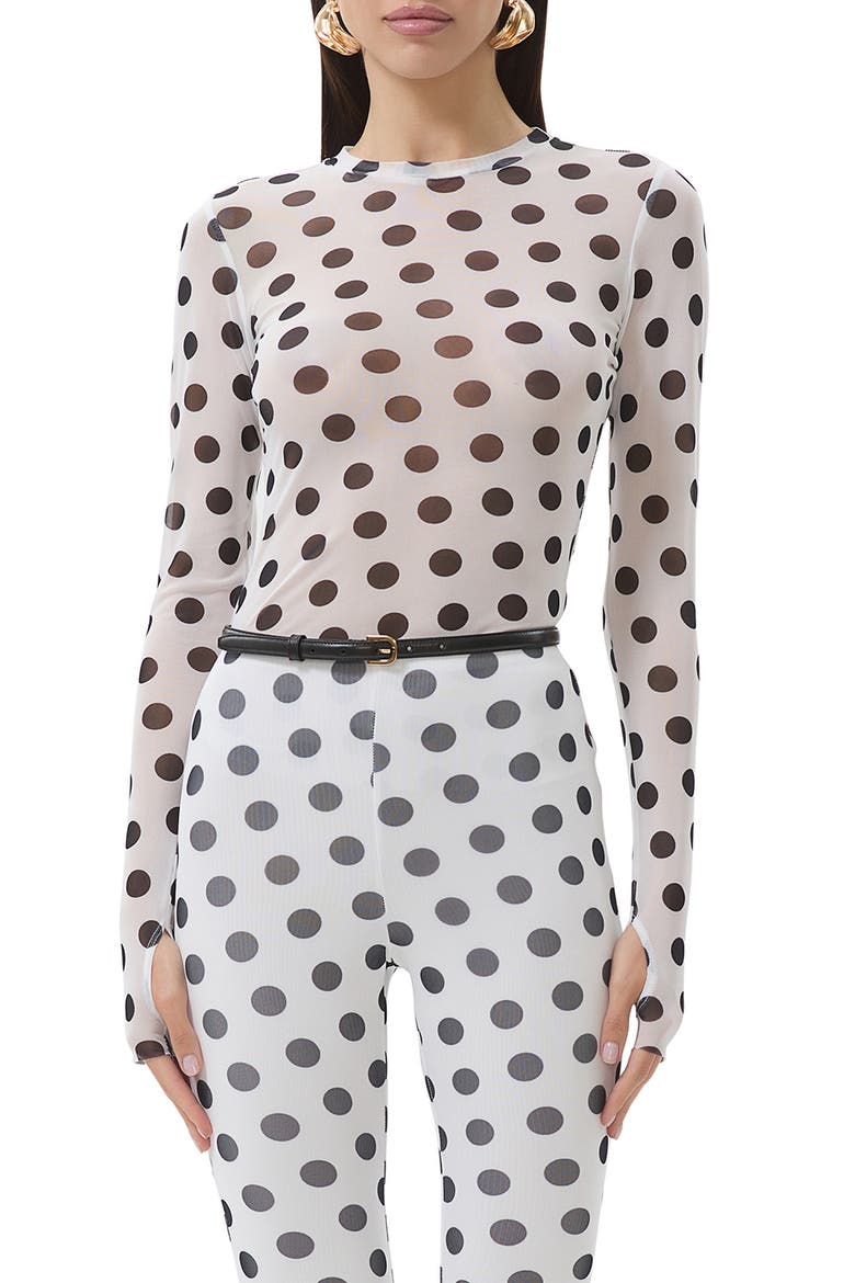 Kaylee Printed Long Sleeve Mesh Top, Main, color, BLANC DOT