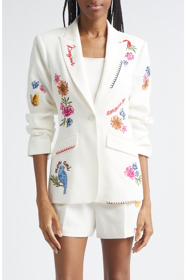 Celeste Vine Scrunched Embroidered Blazer, Main, color, IVORY/ MULTI