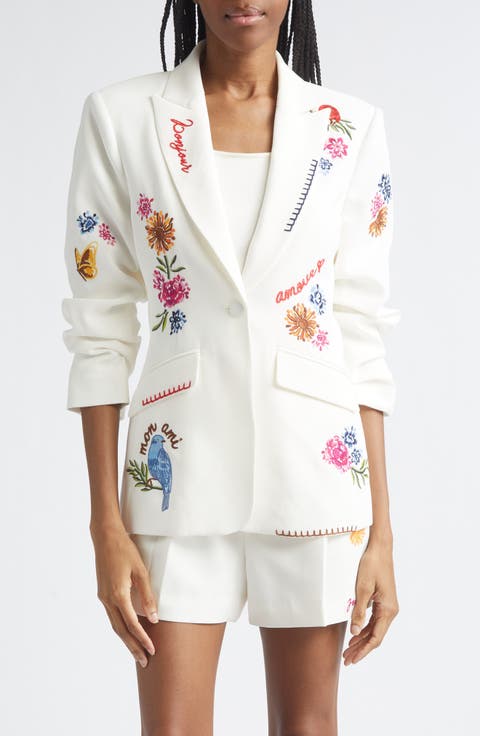 Celeste Vine Scrunched Embroidered Blazer