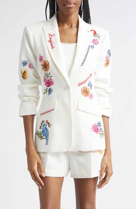 Celeste Vine Scrunched Embroidered Blazer