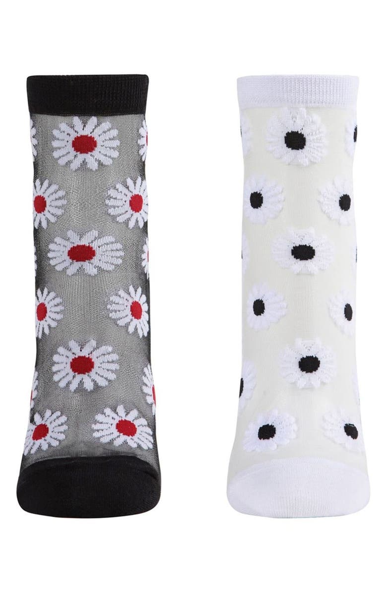 MeMoi Daisy Assorted 2-Pack Sheer Ankle Socks, Alternate, color,